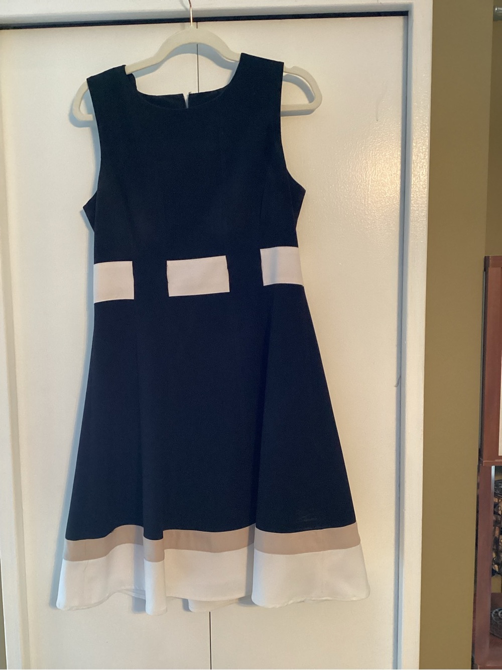 Calvin Klein Black, White and Beige Women’s' Fit-and-Flare Dress